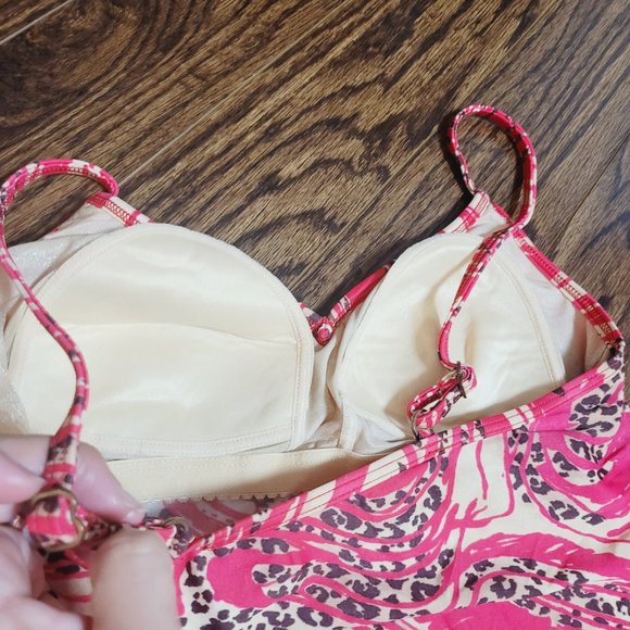 Gottex Blue Vintage Cheetah Print Bikini Tankini 2 Pc Retro Red Brown Animal - Picture 8 of 15